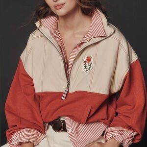 Pilcro Shetland Half-Zip Pullover Sweatshirt - Red Pattern